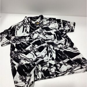 Level Ten Couture Shirt Men’s Camp Shirt Black White Resort L Rayon NWT